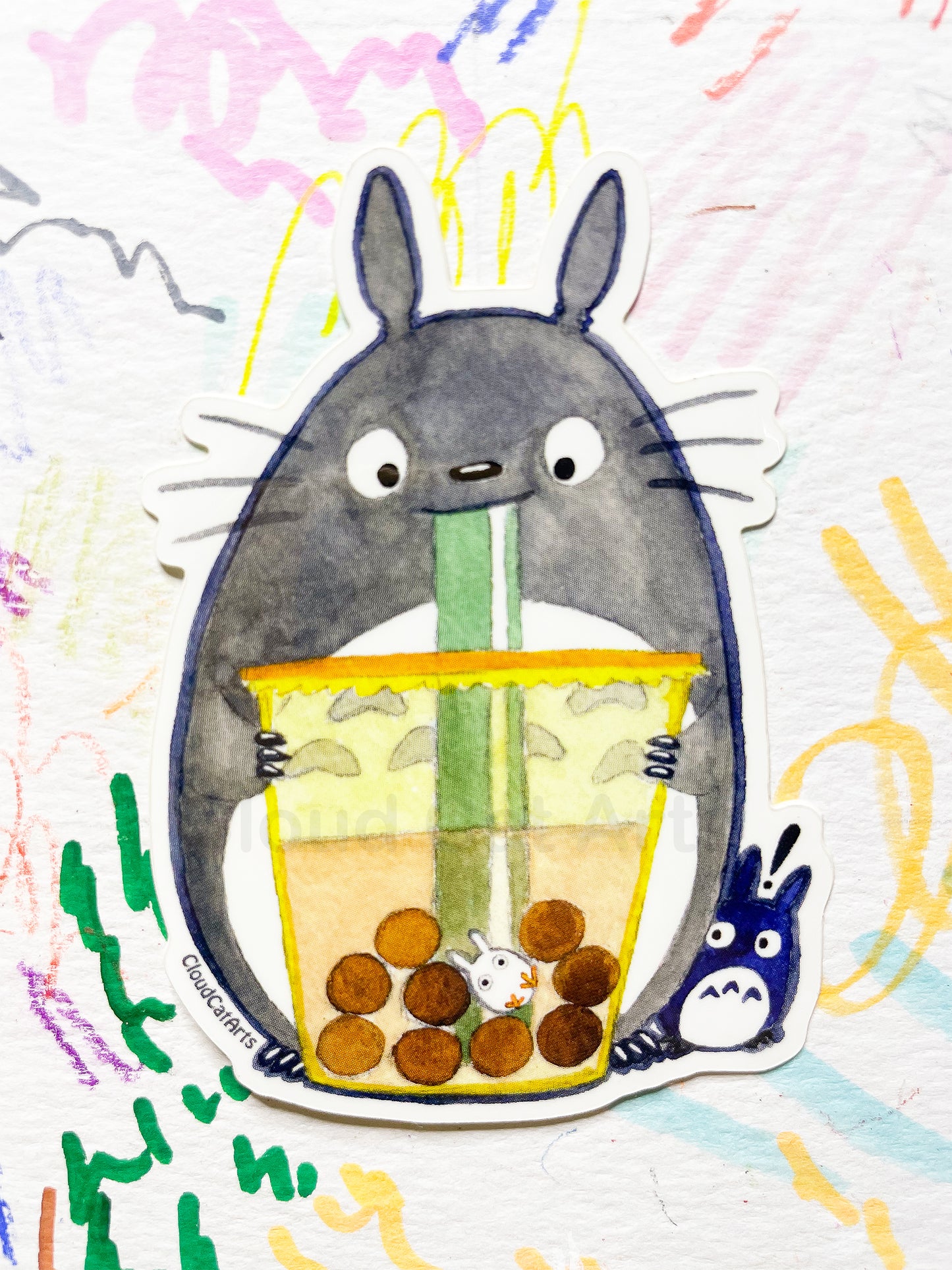 Totoro Forest Spirit with Boba Sticker - Kawaii Bubble Tea