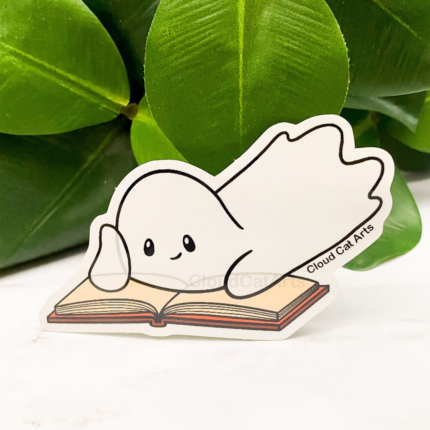 Ghost Reading Sticker - Kawaii Book Lover Design