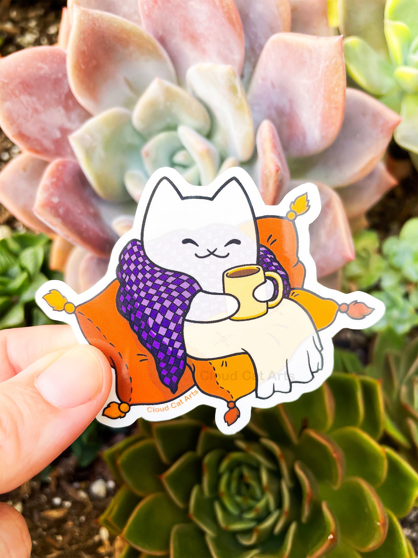 Cozy Ghost Cat Sticker - Kawaii Autumn Halloween Design