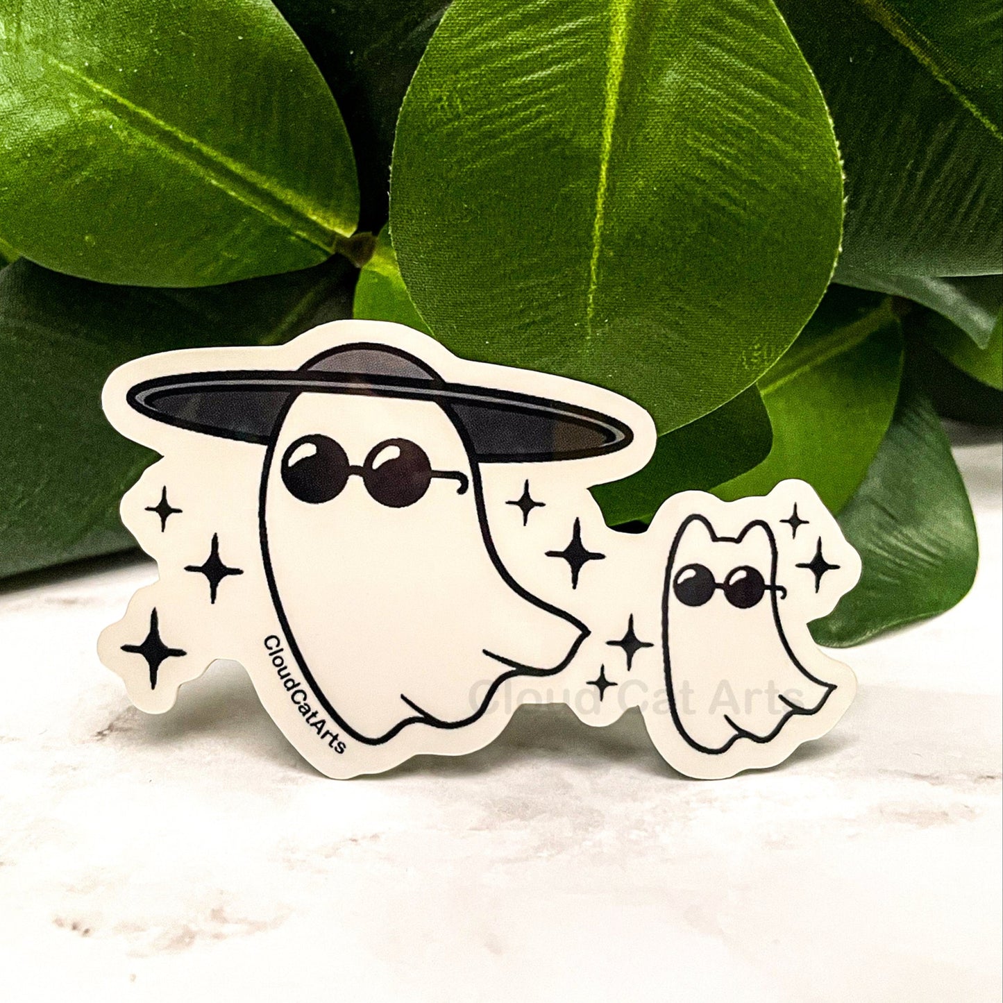 Cool Fashionista Ghost & Cat - Cute Halloween Vinyl Sticker
