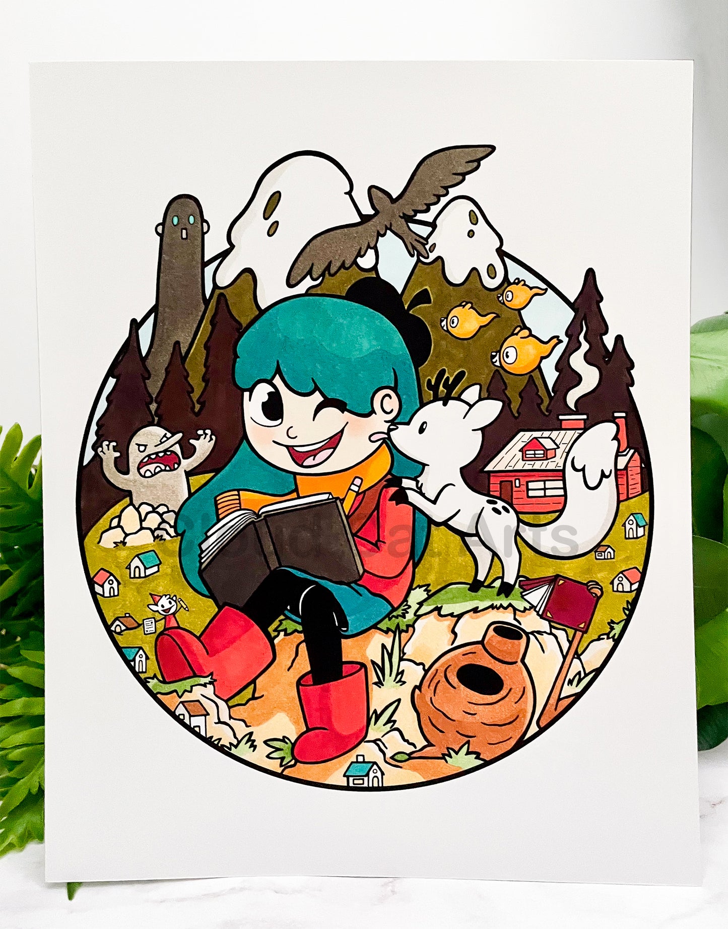 Hilda's Great Adventures - Cute Cartoon Art Print - Handmade