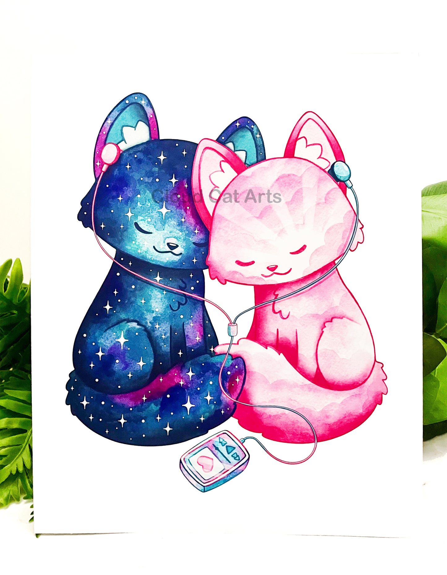 Kitty Tunes - Couple Music Cats Art Print - Handmade