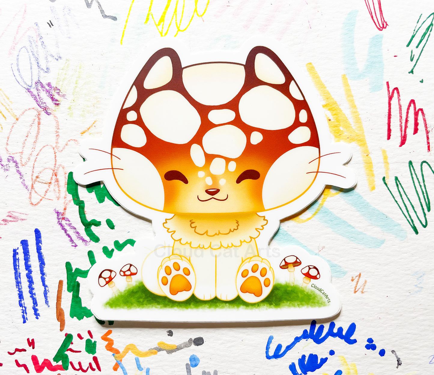 Mashiru Mushroom Kitty - Forest Cat - Vinyl Sticker