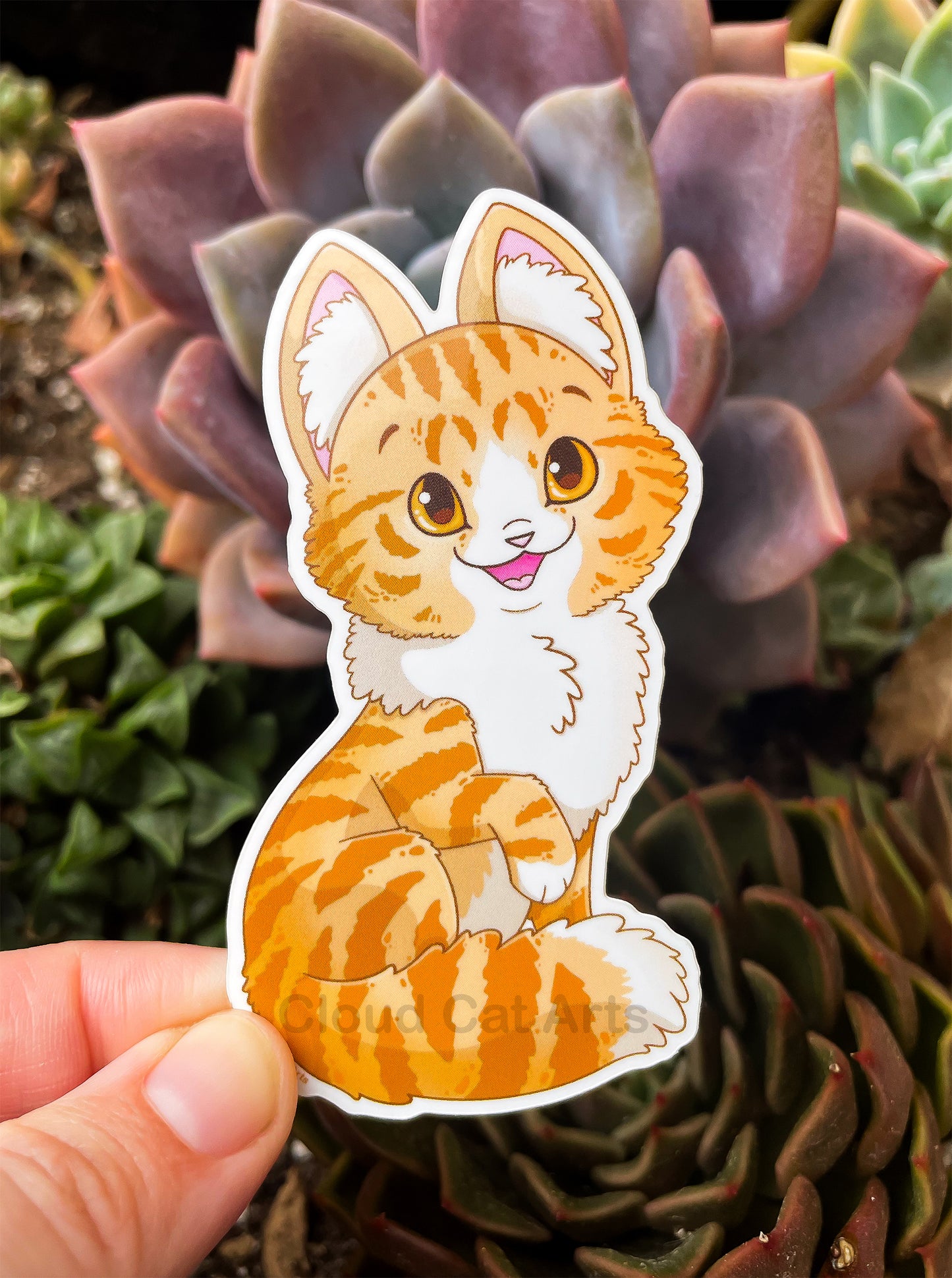 Fluffy Orange Kitty - Tabby Cat - Vinyl Sticker