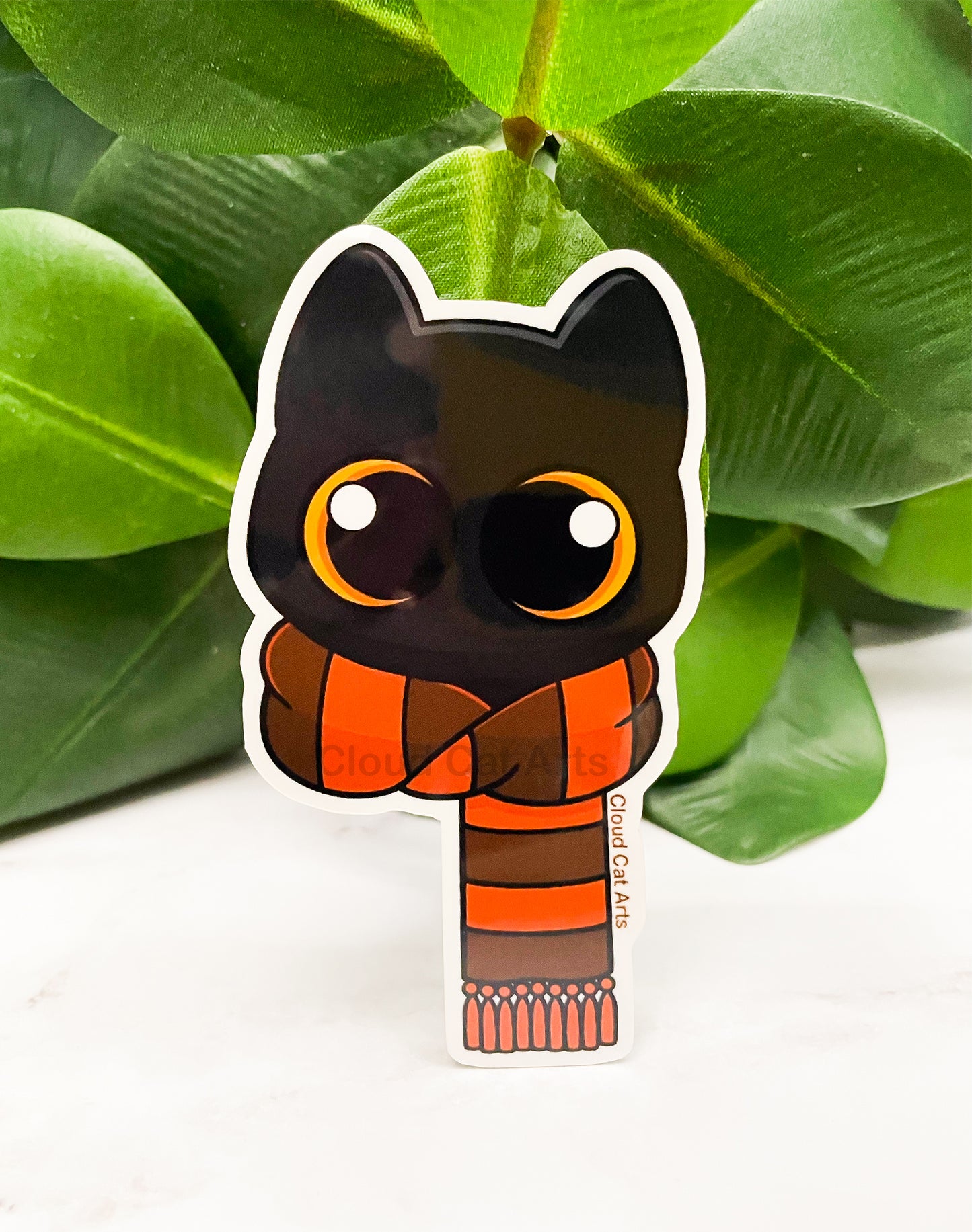 Scarf Kitty - Halloween Black Cat - Vinyl Sticker