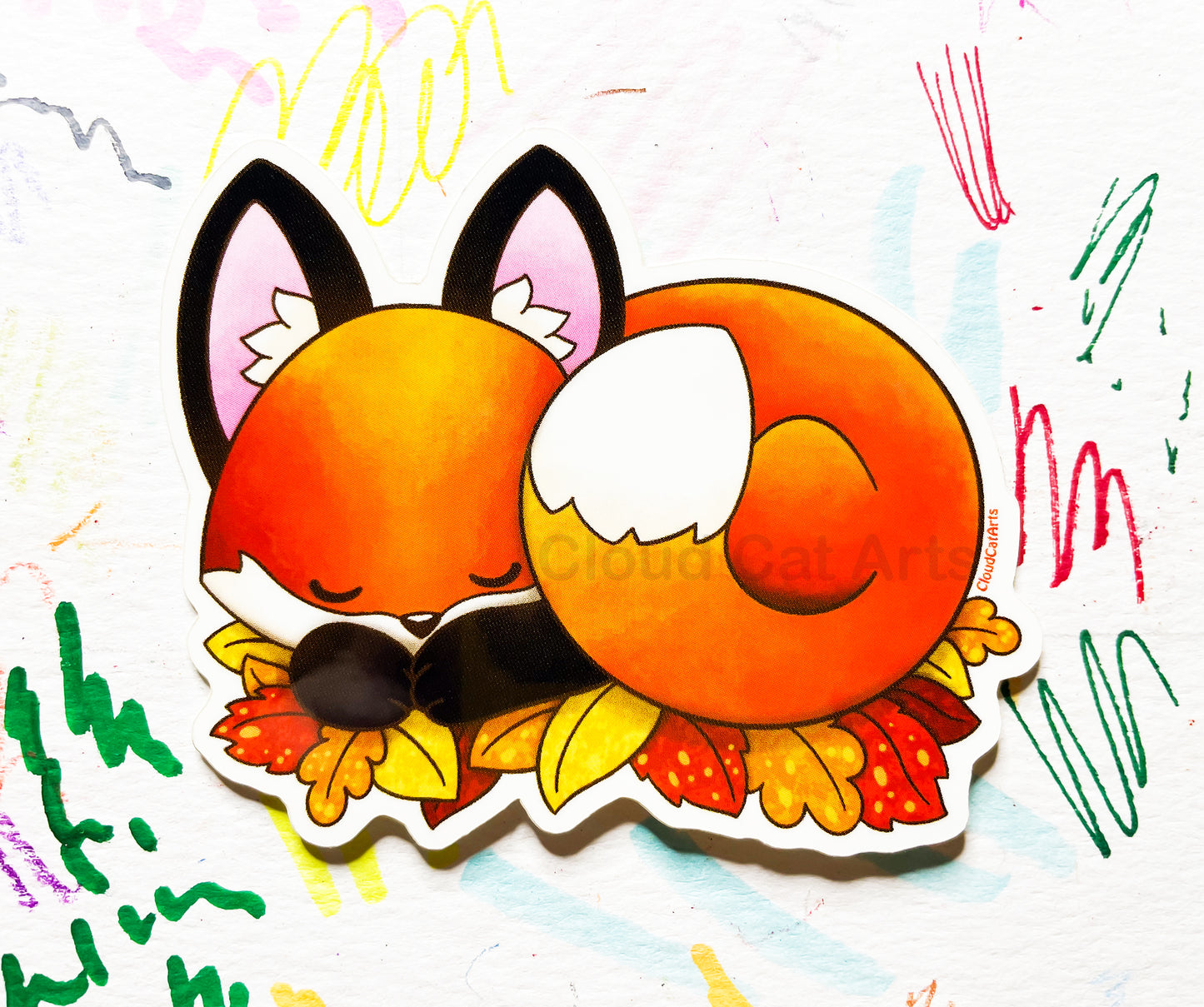 Sleepy Fox - Cute Fall Animal - Vinyl Sticker