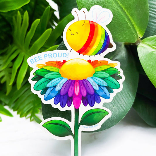 Bee Proud Sticker - Kawaii Rainbow LGBT Pride