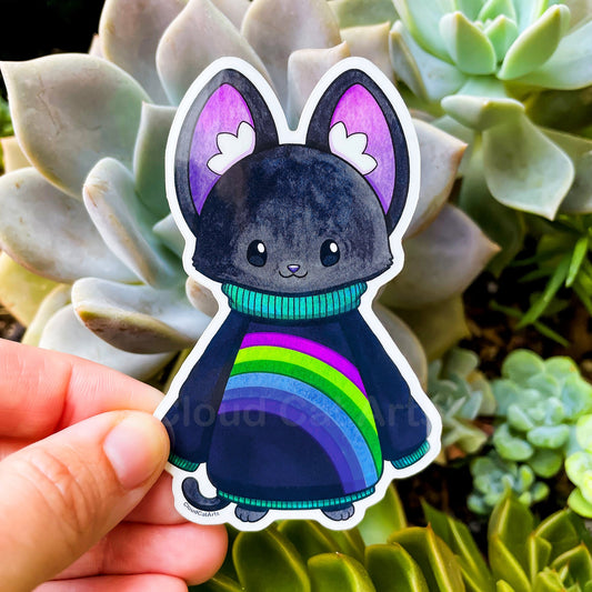 Rainbow Sweater Kitty - Black Cat - Vinyl Sticker