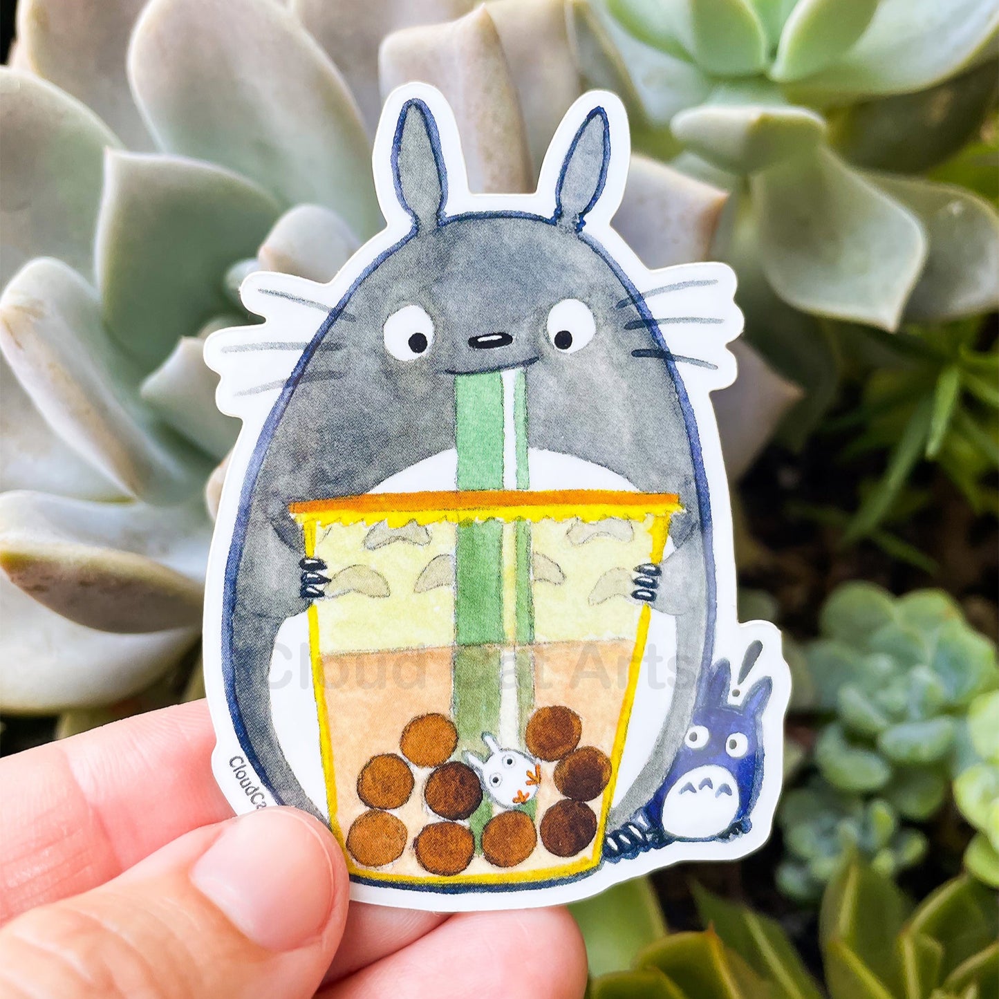 Totoro Forest Spirit with Boba Sticker - Kawaii Bubble Tea