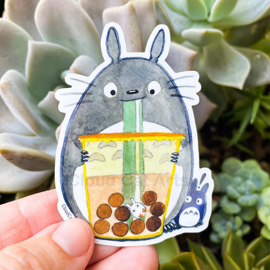 Totoro Forest Spirit with Boba Sticker - Kawaii Bubble Tea
