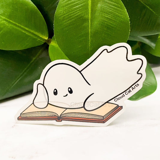 Ghost Reading Sticker - Kawaii Book Lover Design