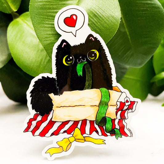 Xmas Chaos Kitty - Christmas Black Cat - Vinyl Sticker