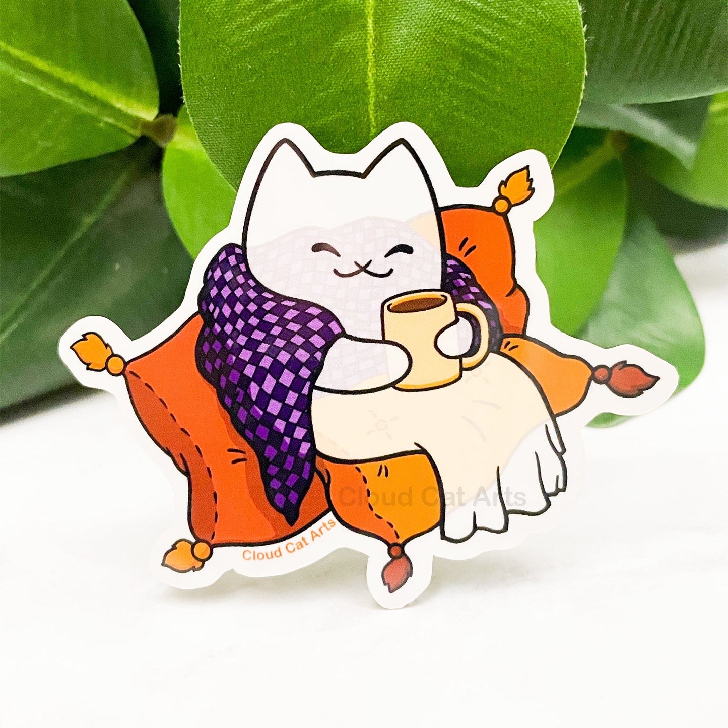 Cozy Ghost Cat Sticker - Kawaii Autumn Halloween Design