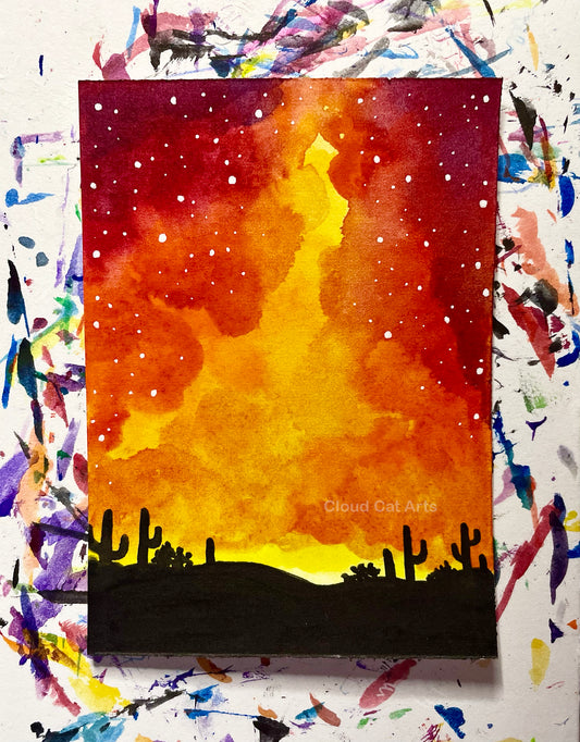 "Desert Ridge 1" - Spacelette Series 1 - 7/27 - Original Mini Watercolor Painting 2.5"x3.5"