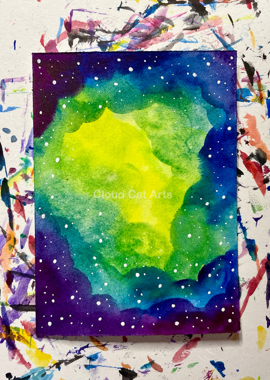 "Faraway Galaxy 1" - Spacelette Series 1 - 19/27 - Original Mini Watercolor Painting 2.5"x3.5"