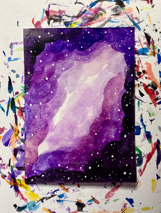 "Faraway Galaxy 2" - Spacelette Series 1 - 20/27 - Original Mini Watercolor Painting 2.5"x3.5"