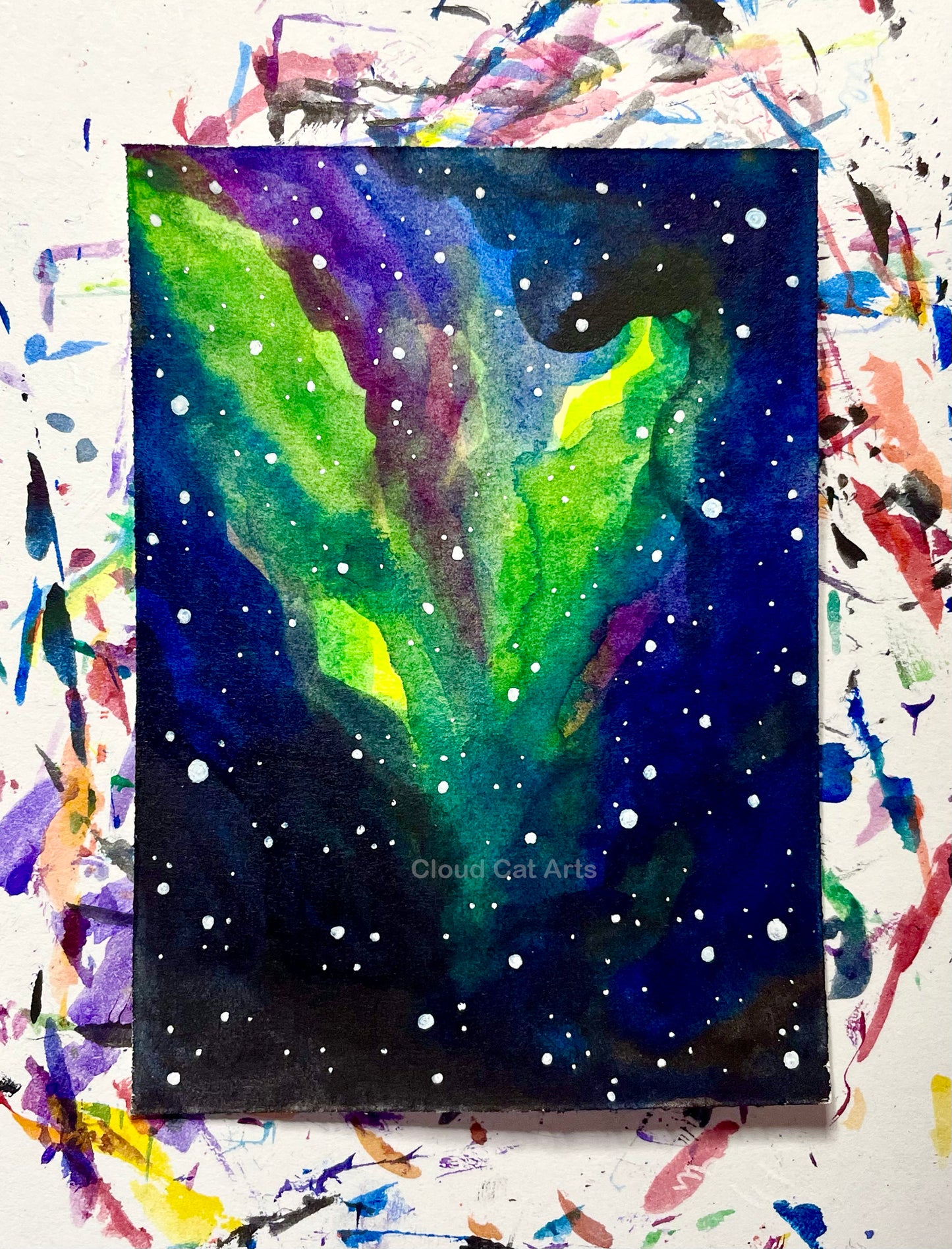 "Faraway Galaxy 4" - Spacelette Series 1 - 22/27 - Original Mini Watercolor Painting 2.5"x3.5"