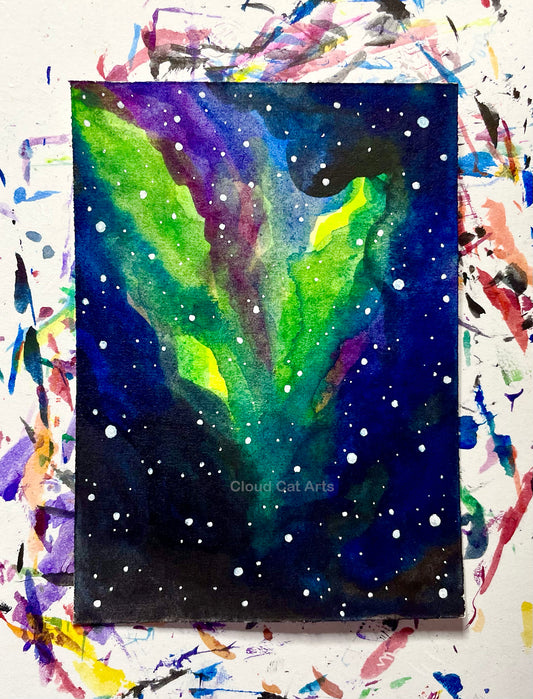 "Faraway Galaxy 4" - Spacelette Series 1 - 22/27 - Original Mini Watercolor Painting 2.5"x3.5"
