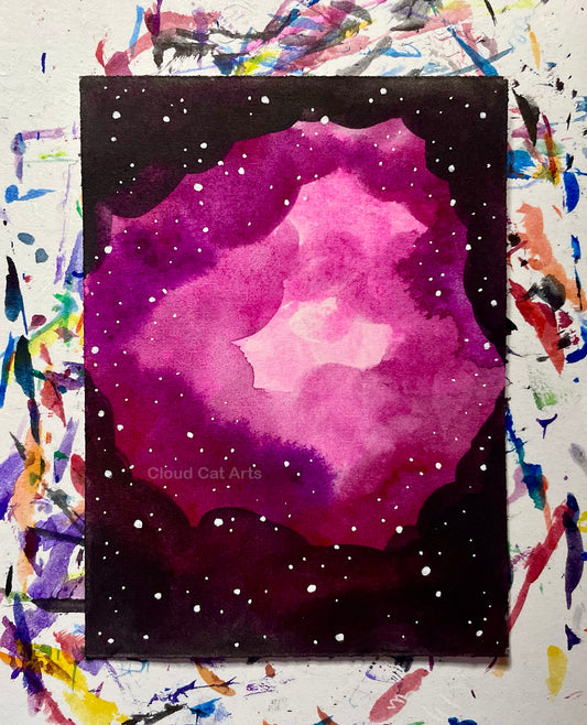 "Faraway Galaxy 5" - Spacelette Series 1 - 23/27 - Original Mini Watercolor Painting 2.5"x3.5"