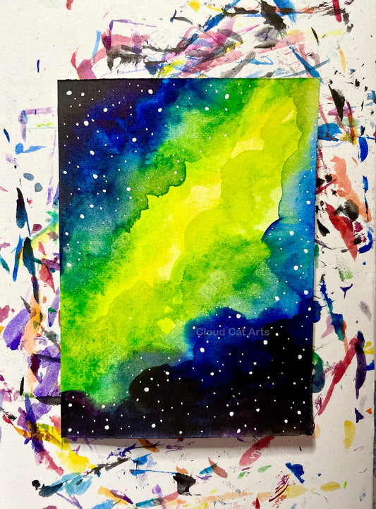 "Faraway Galaxy 7" - Spacelette Series 1 - 25/27 - Original Mini Watercolor Painting 2.5"x3.5"