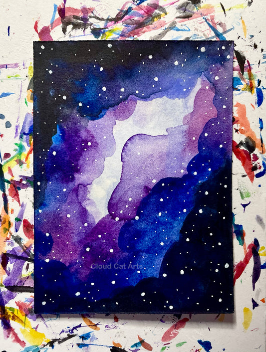 "Faraway Galaxy 8" - Spacelette Series 1 - 26/27 - Original Mini Watercolor Painting 2.5"x3.5"