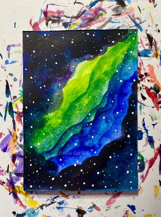 "Faraway Galaxy 9" - Spacelette Series 1 - 27/27 - Original Mini Watercolor Painting 2.5"x3.5"