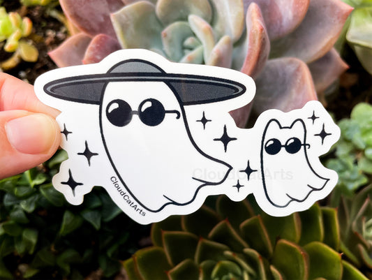 Cool Fashionista Ghost & Cat - Cute Halloween Vinyl Sticker