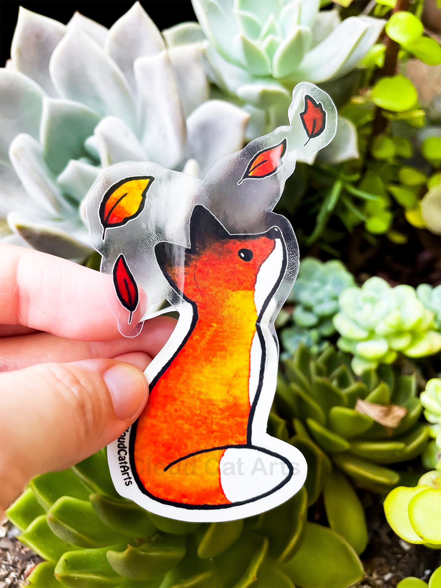 Fox in the Leaves Sticker - Clear - Cute Fall Kawaii Autumn