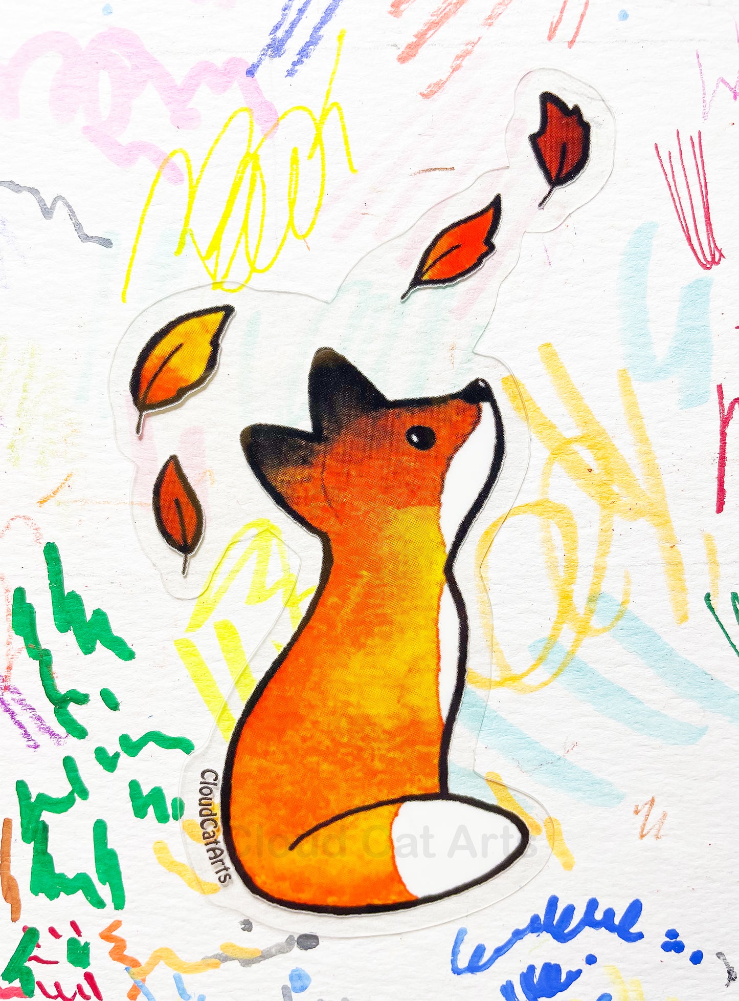 Fox in the Leaves Sticker - Clear - Cute Fall Kawaii Autumn