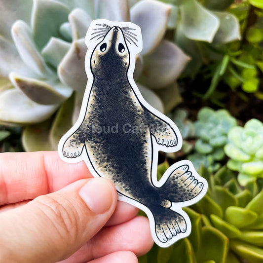Happy Harbor Seal Sticker - Marine Life Ocean Design