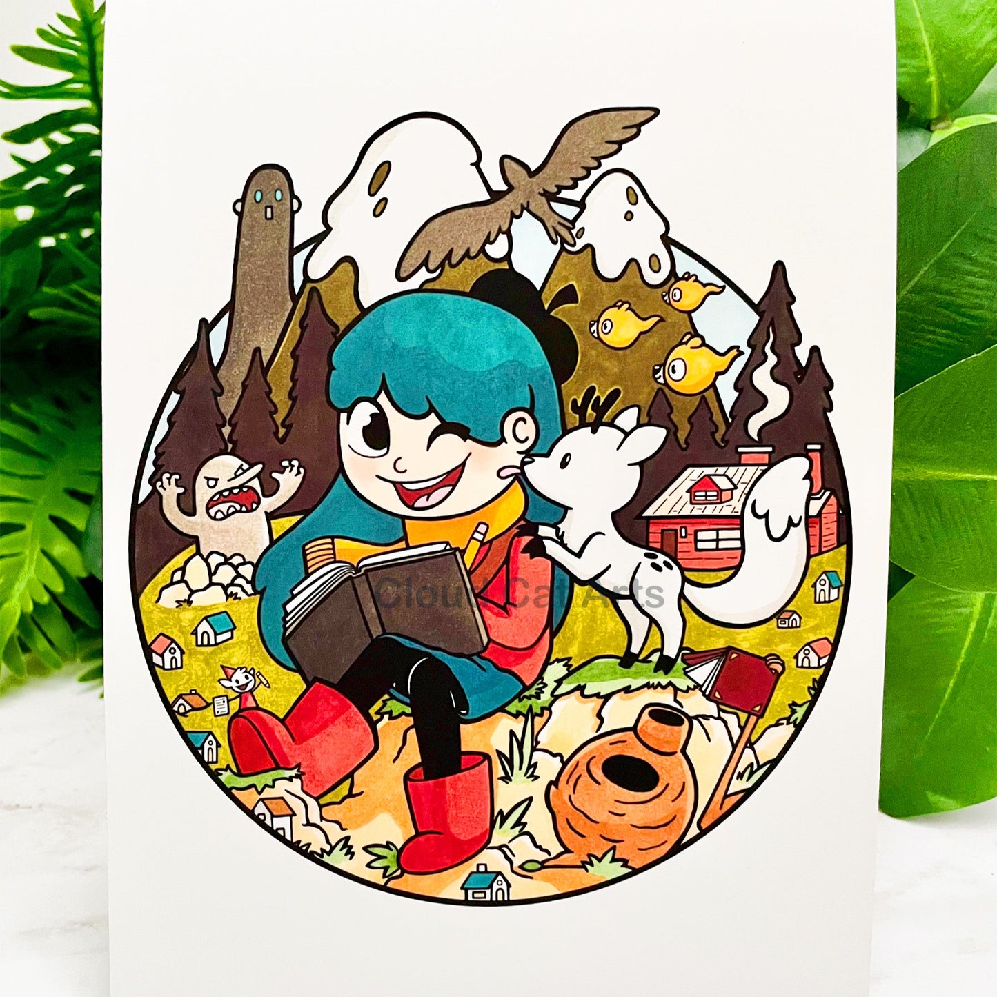 Hilda's Great Adventures - Cute Cartoon Art Print - Handmade