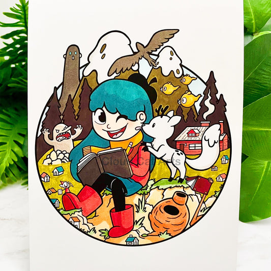 Hilda's Great Adventures - Cute Cartoon Art Print - Handmade