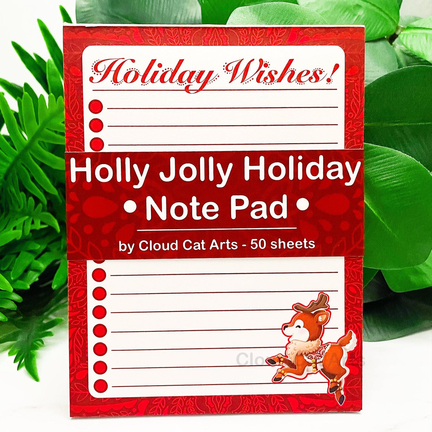 Holly Jolly Holiday - Christmas Reindeer - Lined Notepad