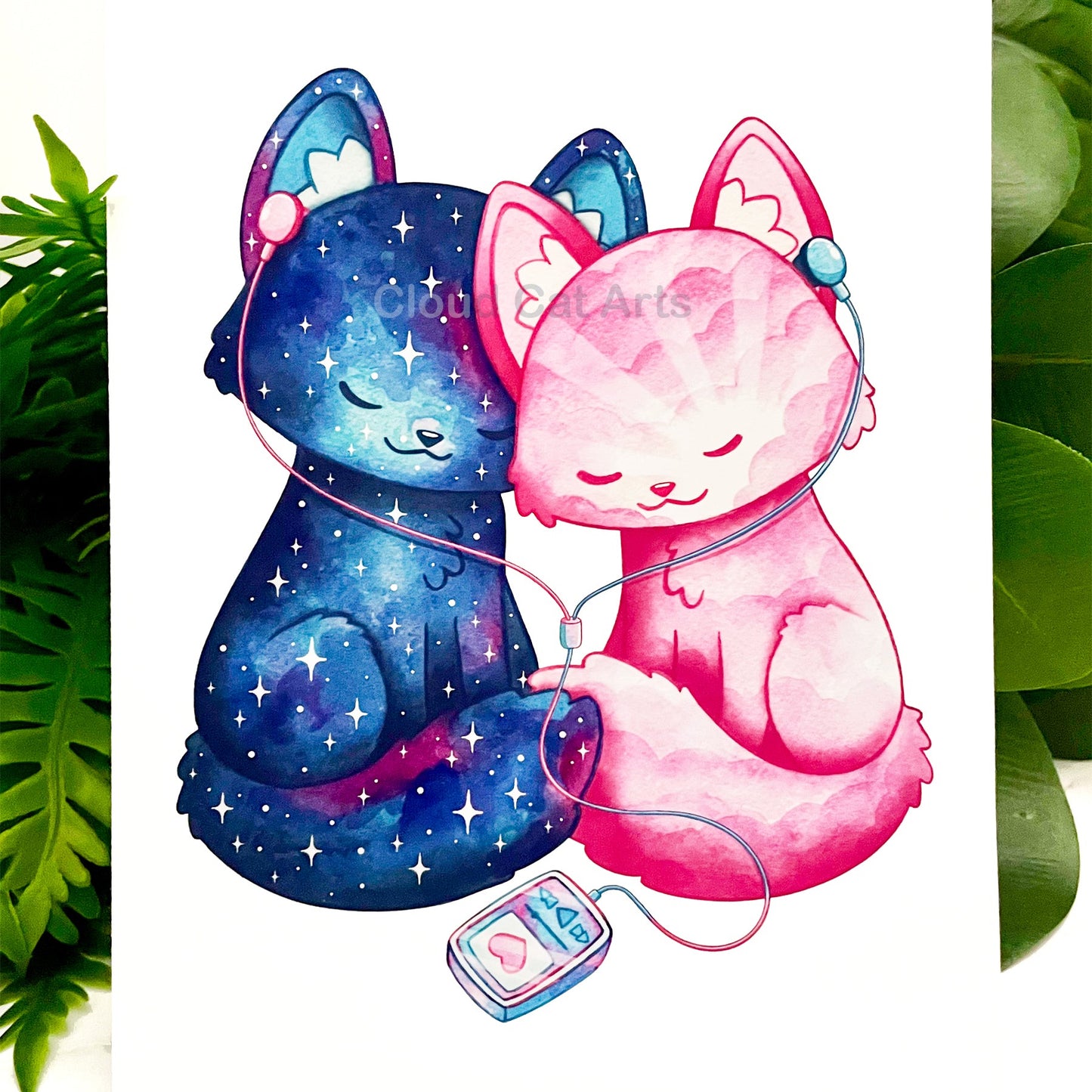 Kitty Tunes - Couple Music Cats Art Print - Handmade