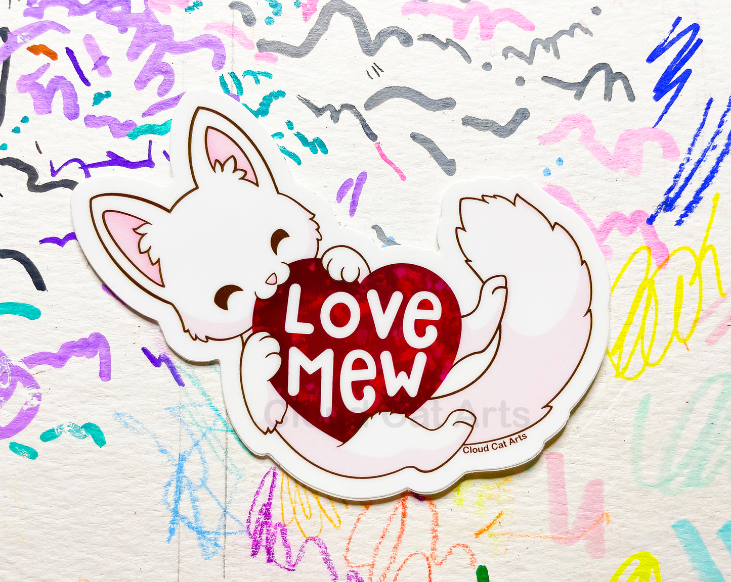 Love Mew - Cute White Cat - Vinyl Sticker