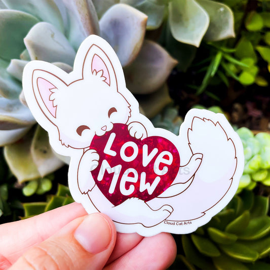 Love Mew - Cute White Cat - Vinyl Sticker