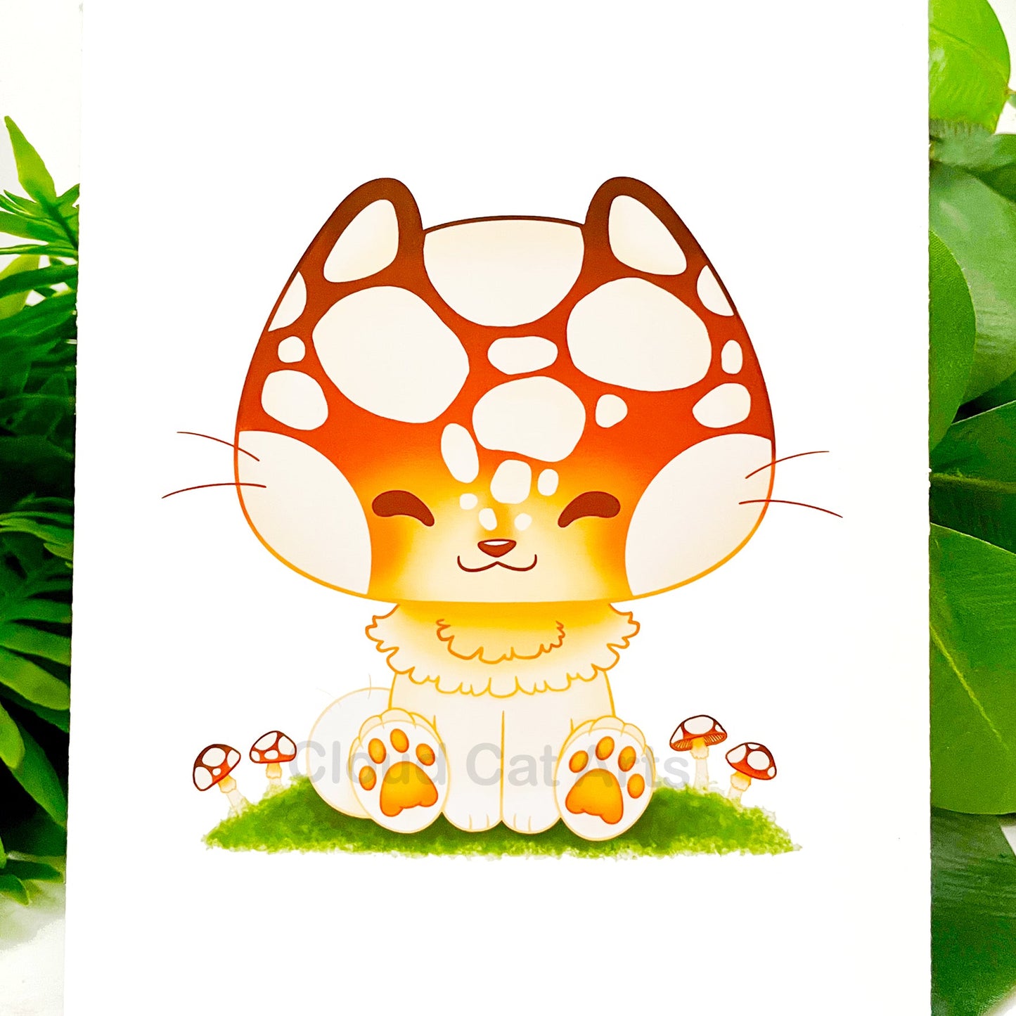 Mashiru - Mushroom Cat Art Print - Handmade