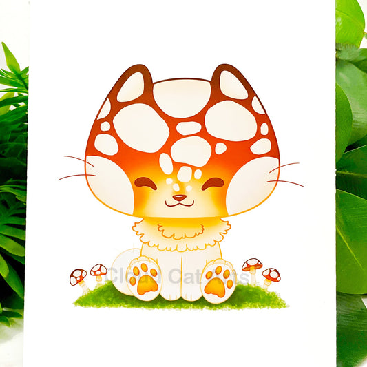 Mashiru - Mushroom Cat Art Print - Handmade