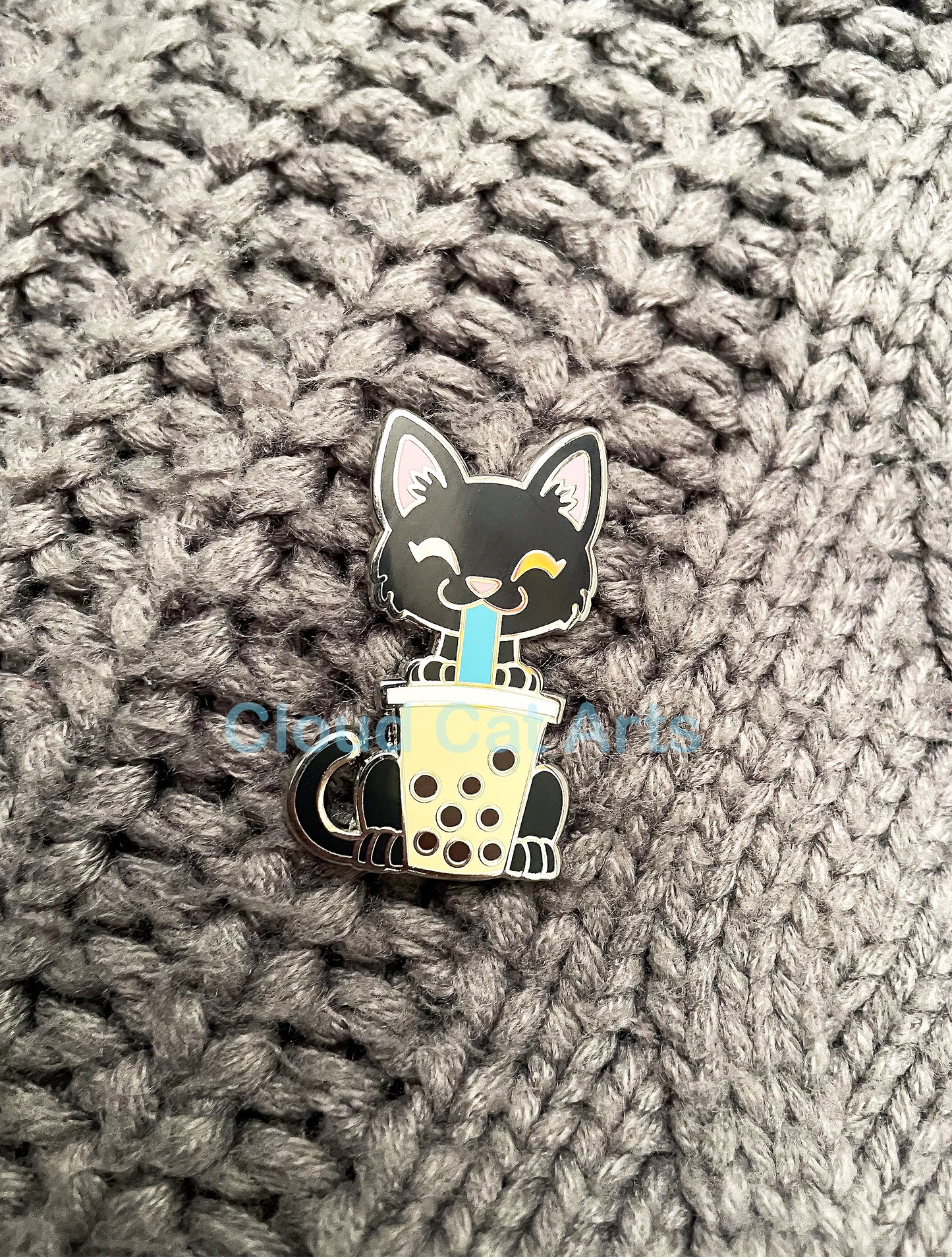 Milk Tea Boba Kitty - Black Cat - Hard Enamel Pin