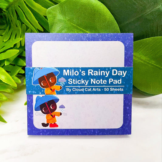 Milo's Rainy Day - Black Cat Rain Cloud - Sticky Notepad