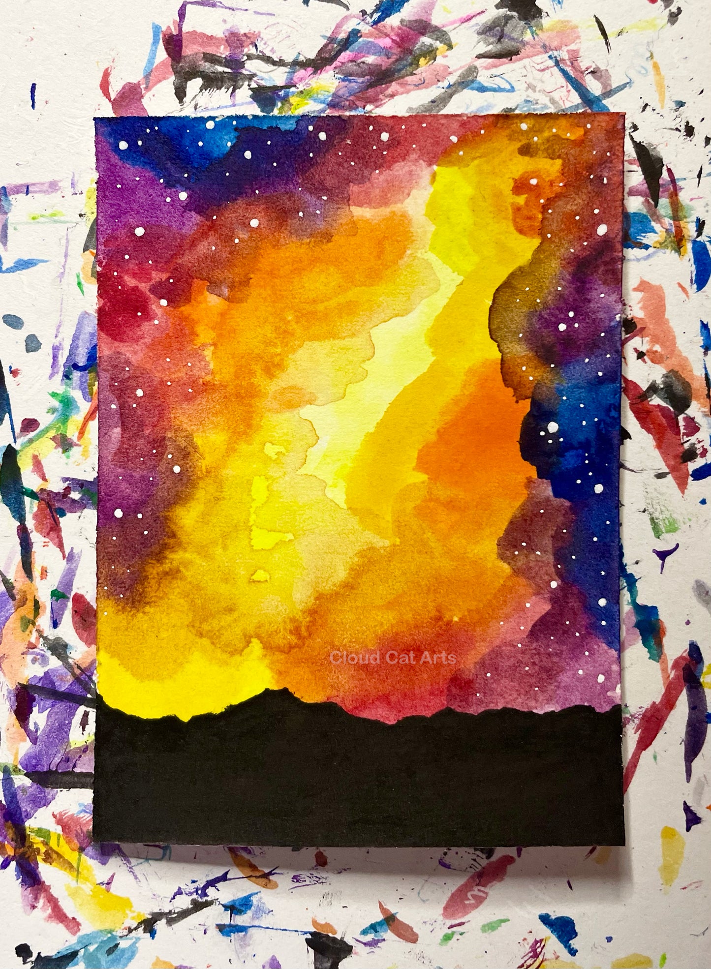 "Mountain Ridge 1" - Spacelette Series 1 - 10/27 - Original Mini Watercolor Painting 2.5"x3.5"