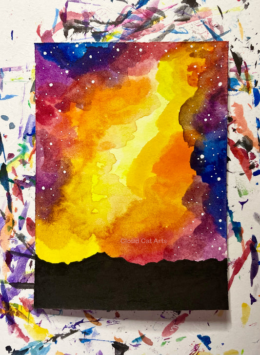"Mountain Ridge 1" - Spacelette Series 1 - 10/27 - Original Mini Watercolor Painting 2.5"x3.5"