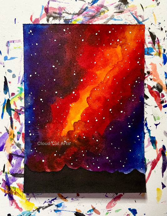 "Mountain Ridge 5" - Spacelette Series 1 - 14/27 - Original Mini Watercolor Painting 2.5"x3.5"