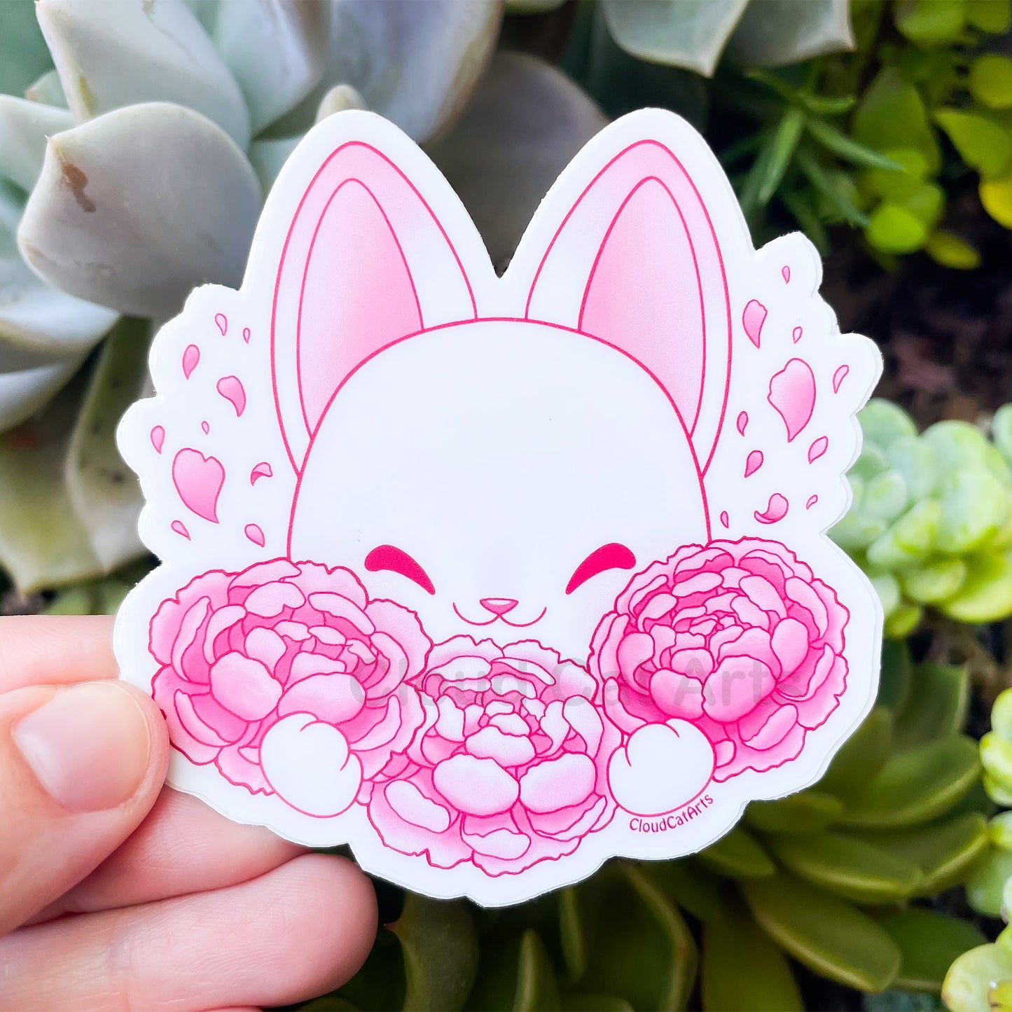 Peony Kitty - Pink Flower Cat - Vinyl Sticker