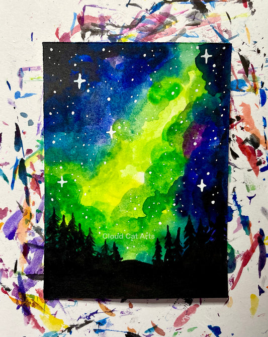 "Pine Forest 1" - Spacelette Series 1 - 1/27 - Original Mini Watercolor Painting 2.5"x3.5"