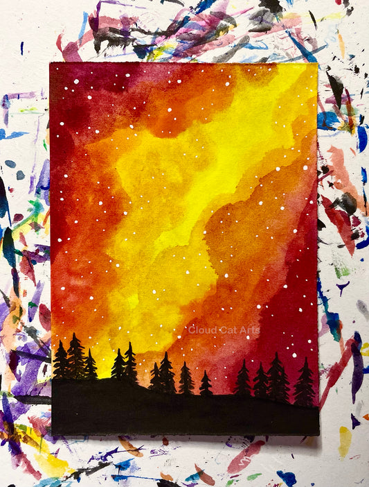 "Pine Forest 3" - Spacelette Series 1 - 3/27 - Original Mini Watercolor Painting 2.5"x3.5"
