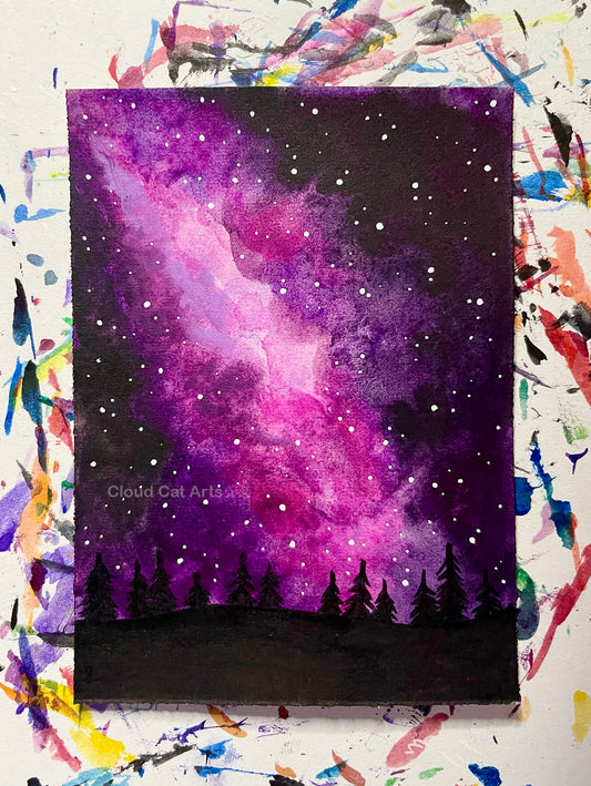 "Pine Forest 4" - Spacelette Series 1 - 4/27 - Original Mini Watercolor Painting 2.5"x3.5"