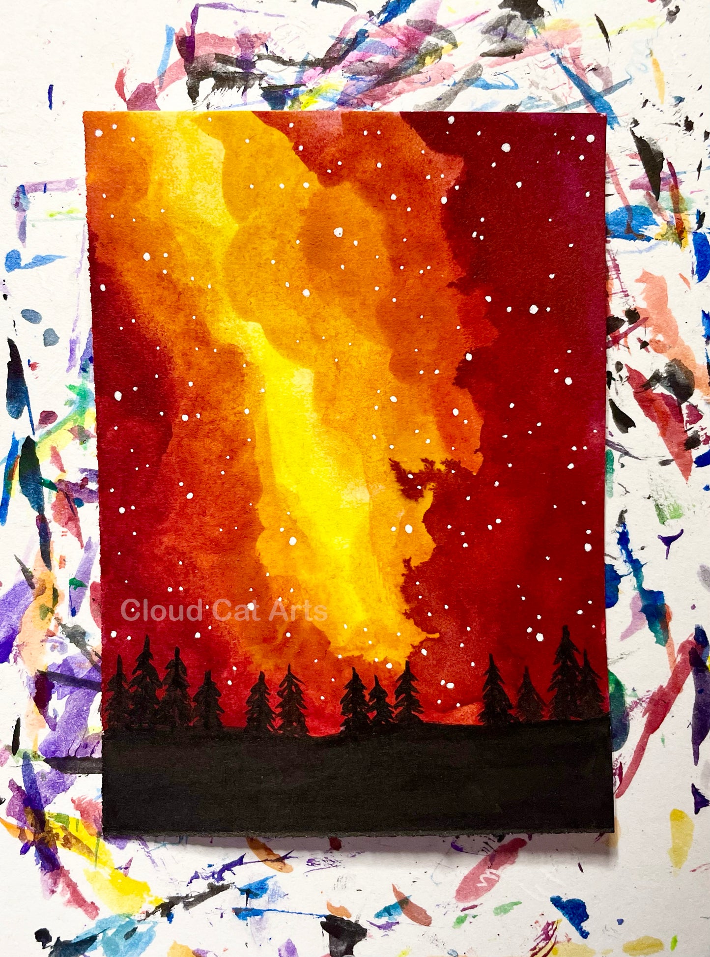 "Pine Forest 5" - Spacelette Series 1 - 5/27 - Original Mini Watercolor Painting 2.5"x3.5"