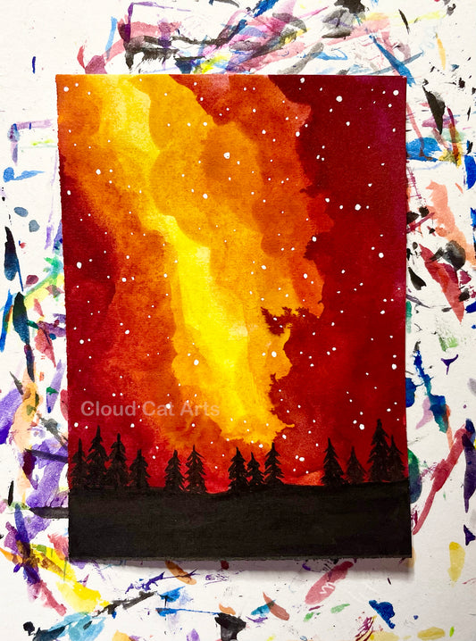 "Pine Forest 5" - Spacelette Series 1 - 5/27 - Original Mini Watercolor Painting 2.5"x3.5"