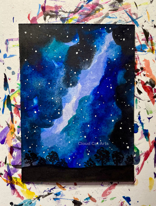 "Pine Forest 6" - Spacelette Series 1 - 6/27 - Original Mini Watercolor Painting 2.5"x3.5"